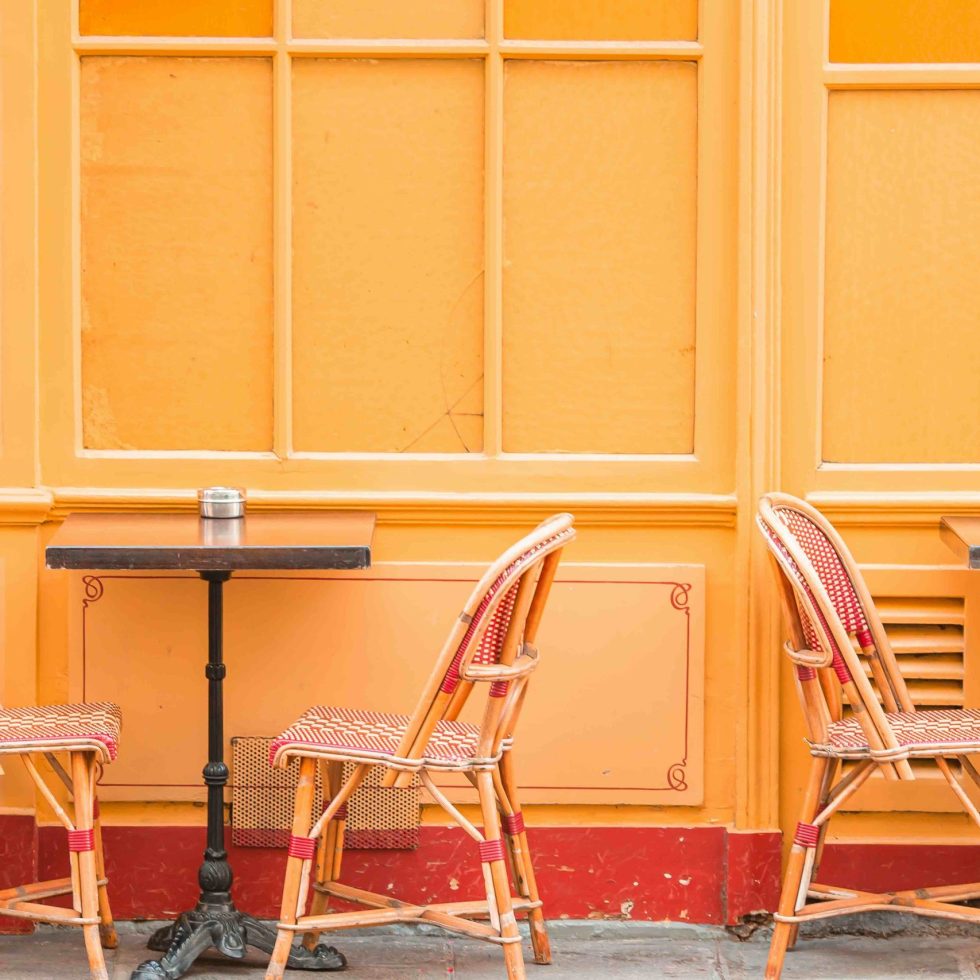 Empty outdoor cafe in Paris